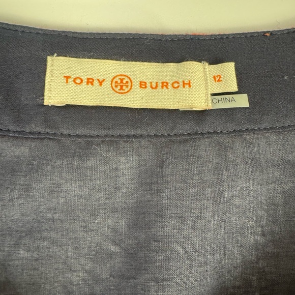 Tory Burch $295 Tunic Long Sleeve Top Size 12 Navy w/ Ivory Orange Brown Accents - Picture 8 of 14